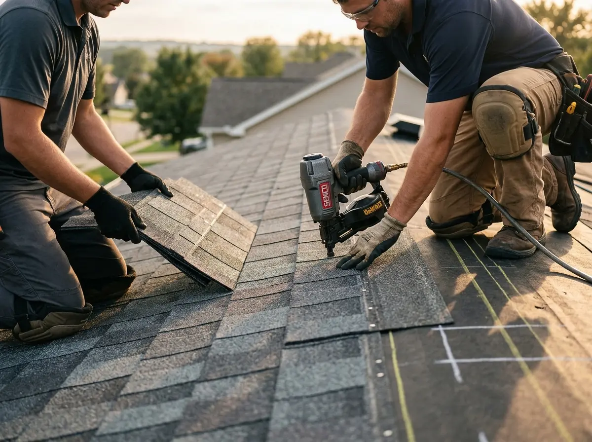 Professional roofer working on a residential roof in Paris